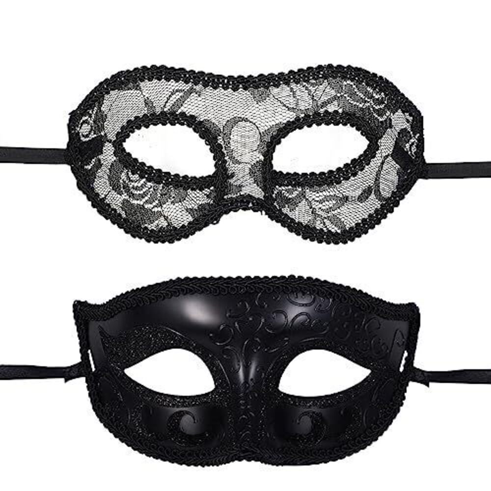 5303 Masquerade Mask for Couples: Black Mardi Gras Party Ball Mask Set Dad